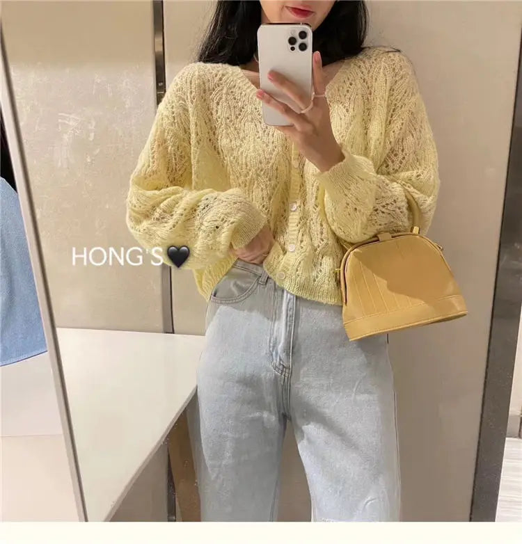 Cardigan Women Hollow Out 5 Colors Cropped Summer Breathable Casual Solid Soft Ulzzang Female All-match Hot Sale Loose Chic Ins