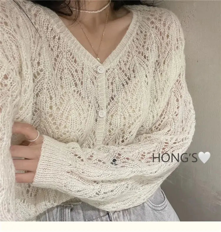 Cardigan Women Hollow Out 5 Colors Cropped Summer Breathable Casual Solid Soft Ulzzang Female All-match Hot Sale Loose Chic Ins