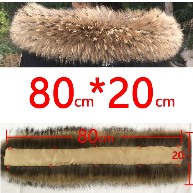 Cllikko 100% Real Fur Collar For Parkas Coats luxury Warm Natural Raccoon Scarf Women Large Fur Collar Scarves Male Jackets coat