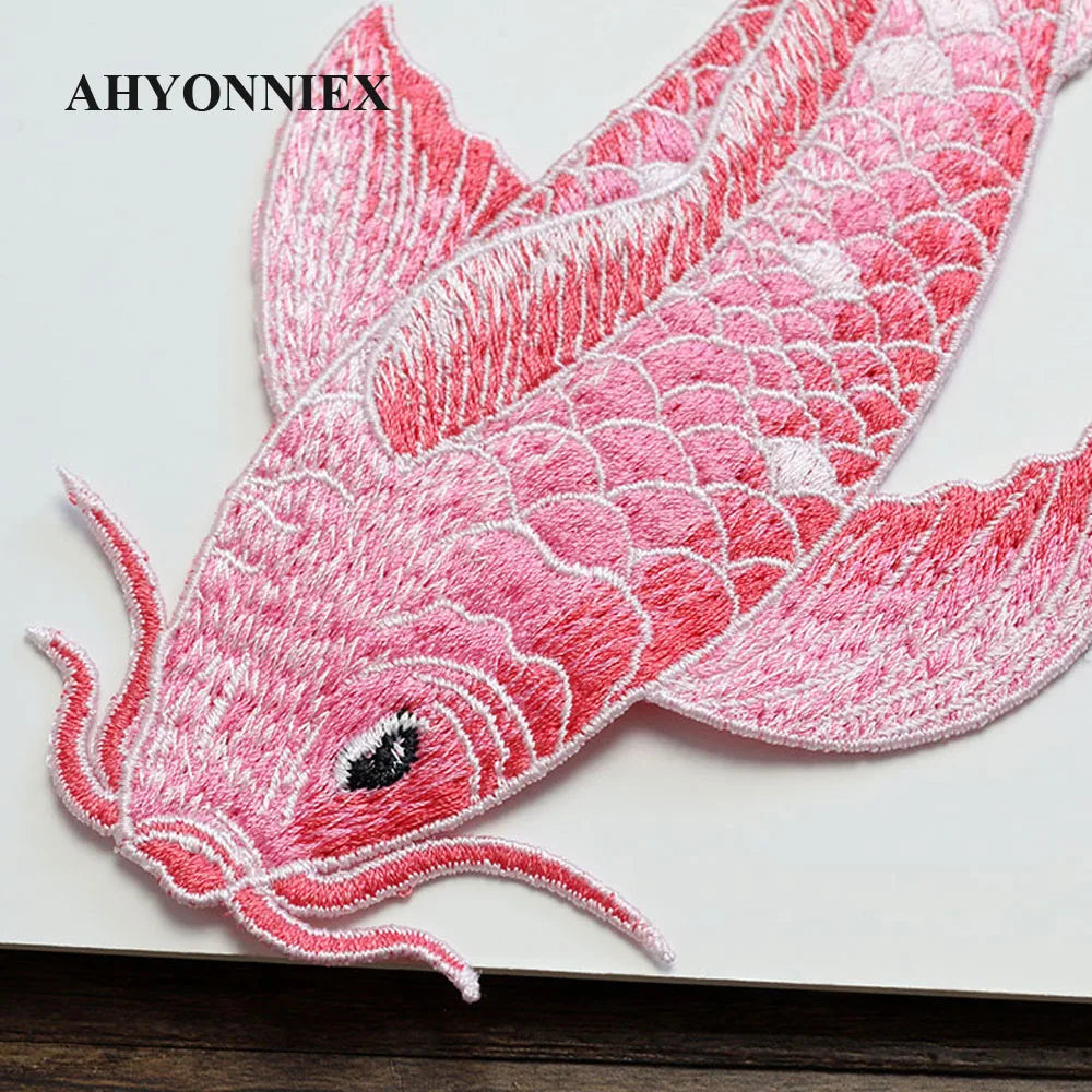 1 Pair Blue Red Pink Fish Embroidered Patches Sewing Stickers for Clothing Applique DIY Accessories Soft Sew On Patches