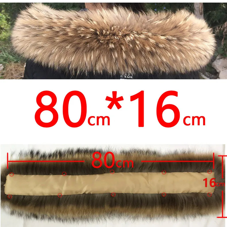 Cllikko 100% Real Fur Collar For Parkas Coats luxury Warm Natural Raccoon Scarf Women Large Fur Collar Scarves Male Jackets coat