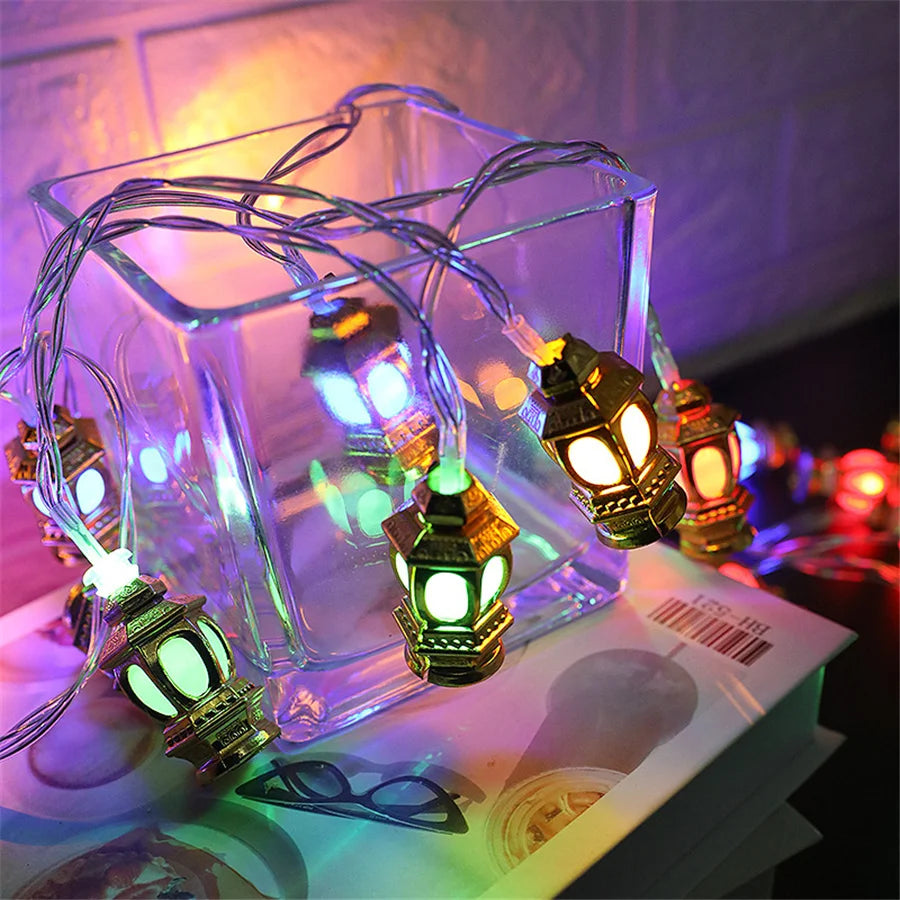 PAMNNY 10/20 LED Golden Lantern Fairy String Lights Battery Powered Outdoor Garden Ramadan Christmas Party Wedding Garland Light