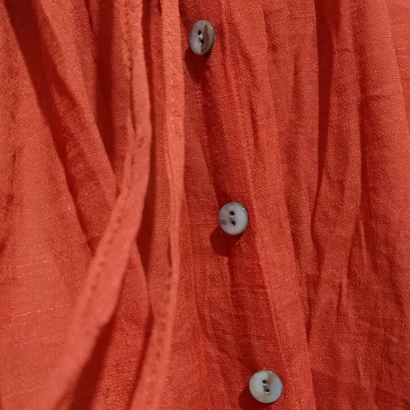 Long Dress Sunscreen Beach V Neck Button Waist Ties