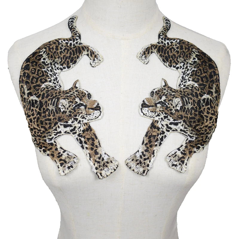 1 Pair Leopard Patches Sew on Clothing Embroidery Biker Patch Diy Applique Clothes t Shirt Women Stickers Scrapbooking