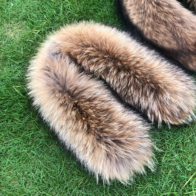 Cllikko 100% Real Fur Collar For Parkas Coats luxury Warm Natural Raccoon Scarf Women Large Fur Collar Scarves Male Jackets coat