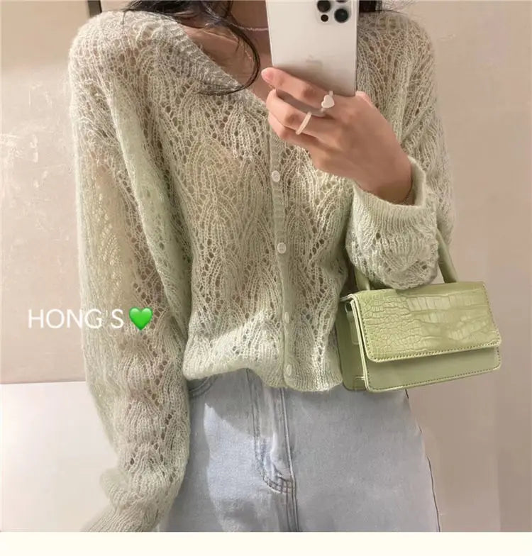 Cardigan Women Hollow Out 5 Colors Cropped Summer Breathable Casual Solid Soft Ulzzang Female All-match Hot Sale Loose Chic Ins