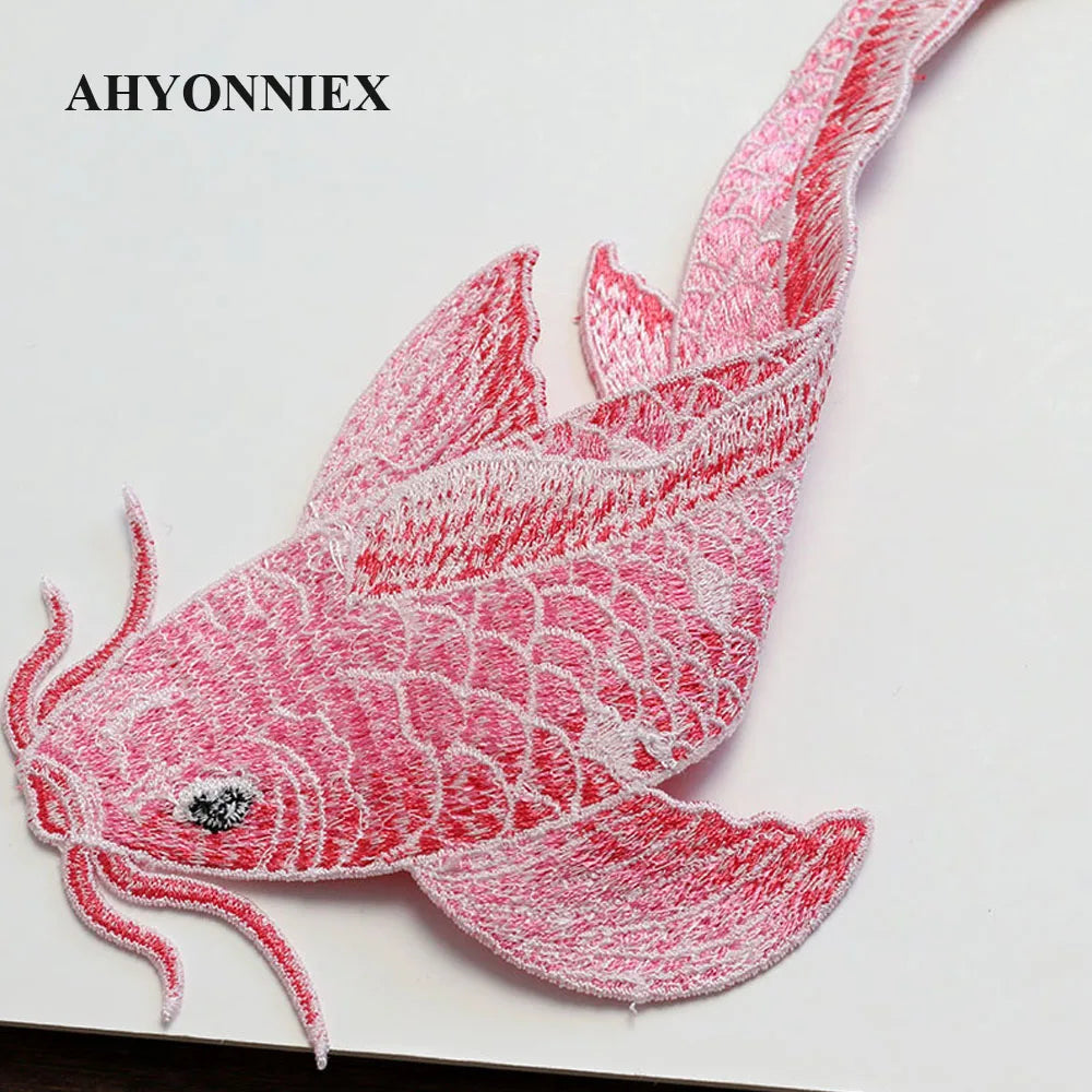 1 Pair Blue Red Pink Fish Embroidered Patches Sewing Stickers for Clothing Applique DIY Accessories Soft Sew On Patches