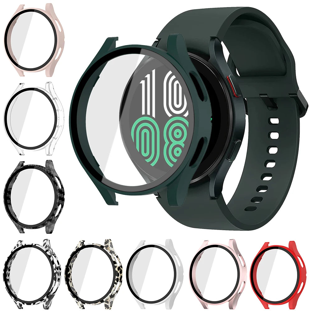 Glass+Matte Watch Cover for Samsung Galaxy Watch 4 Case 44mm 40mm,All Around Coverage Protective Bumpers for Galaxy Watch 5/4
