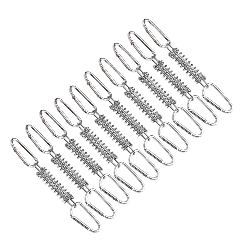5/10Pcs/set Steel Tent Wind Rope Spring Buckle Tent Tensioner Camping Deck Pegs with Carabiner Clips Awning Tightener Fixed Hook