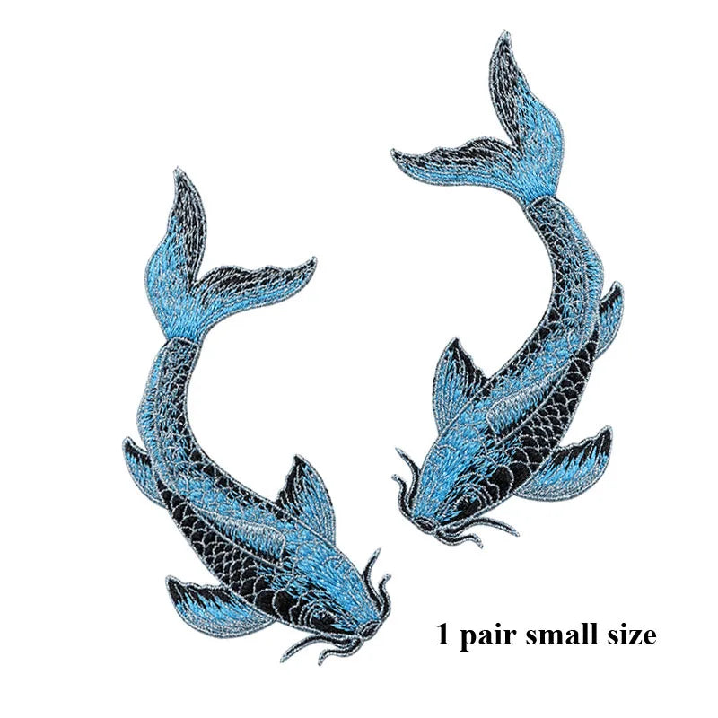 1 Pair Blue Red Pink Fish Embroidered Patches Sewing Stickers for Clothing Applique DIY Accessories Soft Sew On Patches