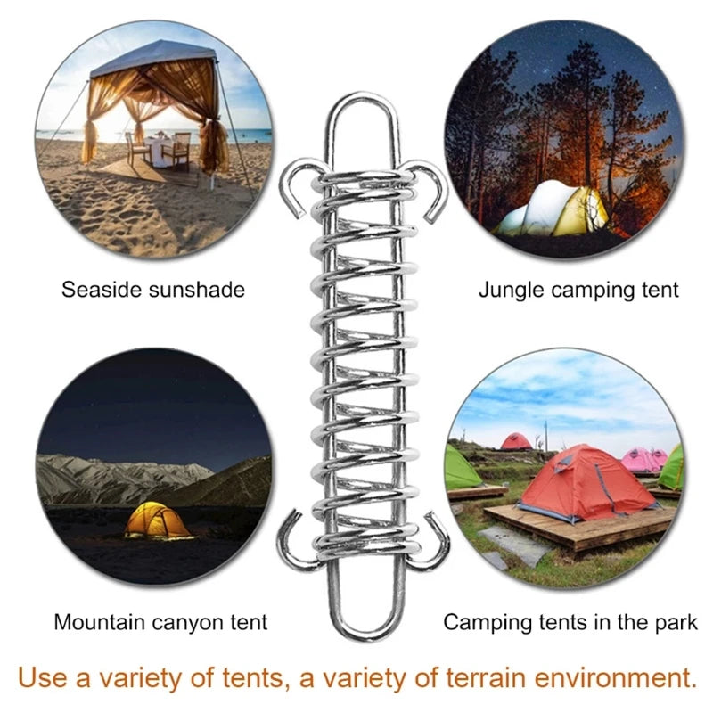 5/10Pcs/set Steel Tent Wind Rope Spring Buckle Tent Tensioner Camping Deck Pegs with Carabiner Clips Awning Tightener Fixed Hook