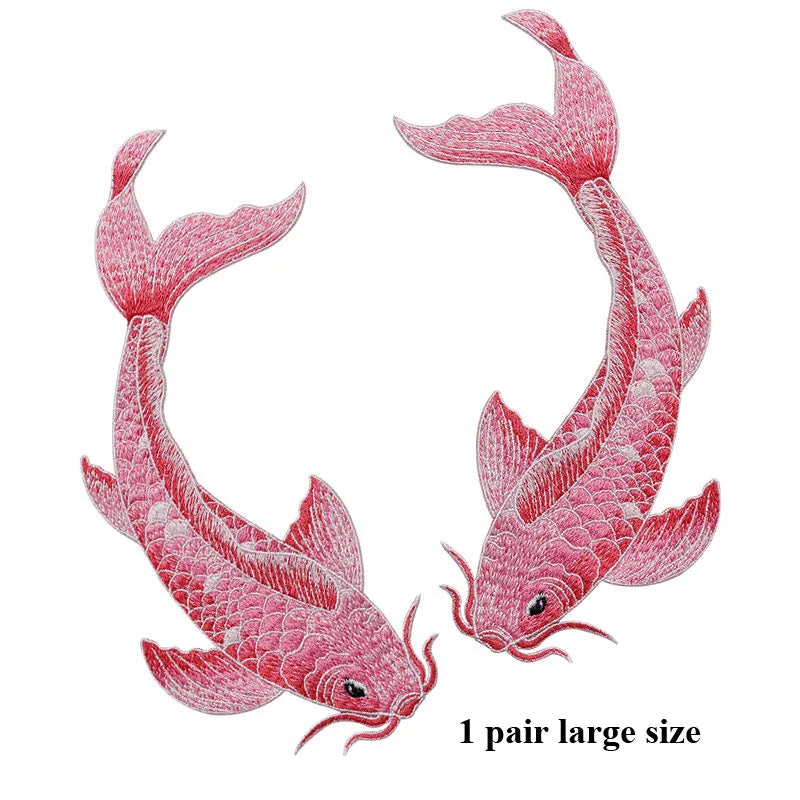 1 Pair Blue Red Pink Fish Embroidered Patches Sewing Stickers for Clothing Applique DIY Accessories Soft Sew On Patches