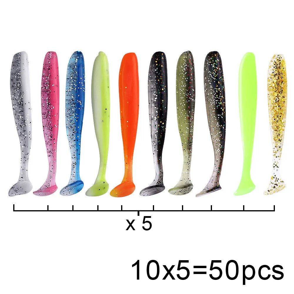 QXO 50 Pcs/Lot 7cm 10cm Soft Lure Shad Wobbler Silicone Bait Sea Worm Swimbait Streamer Silicone Lure Spinnerbait Accessories