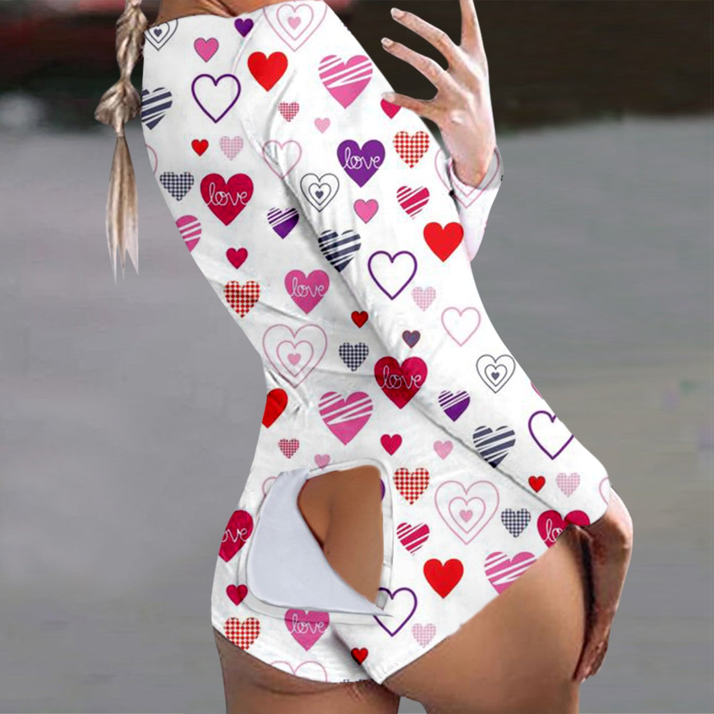 Butterfly Print Short Jumpsuits Pijamas Women Button Flap Se