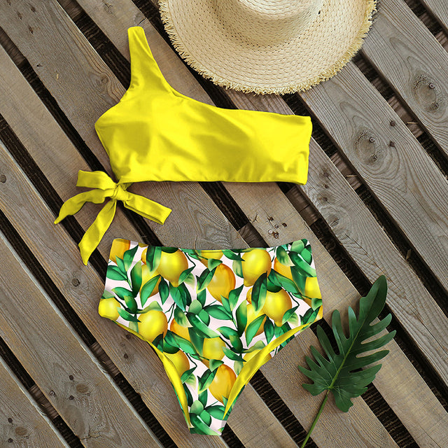 Sexy Bikinis Women New One Shoulder Swimwear High Waist