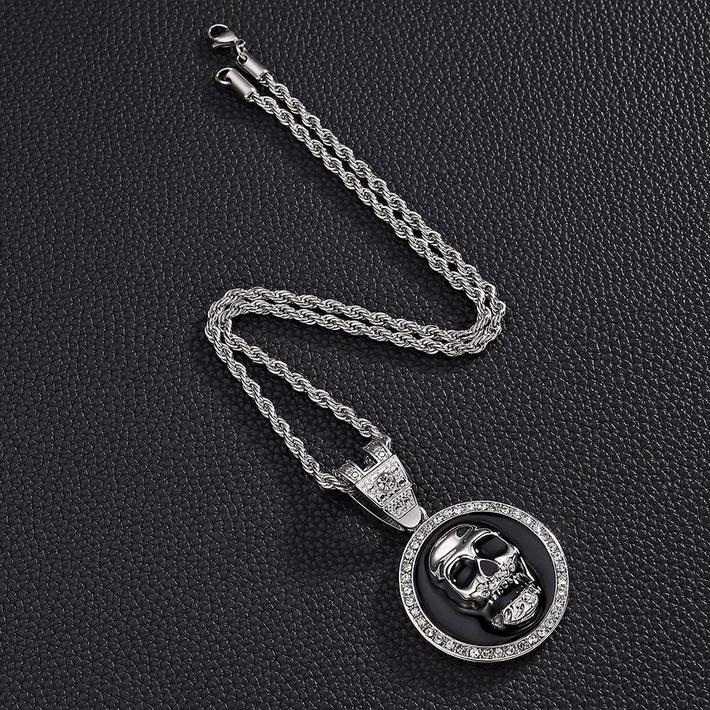 Temu Hot Sale Dripping Oil Alloy Skull Pendant Domineering Cool and Unique Trendy Hip Hop Necklace Men Ornament
