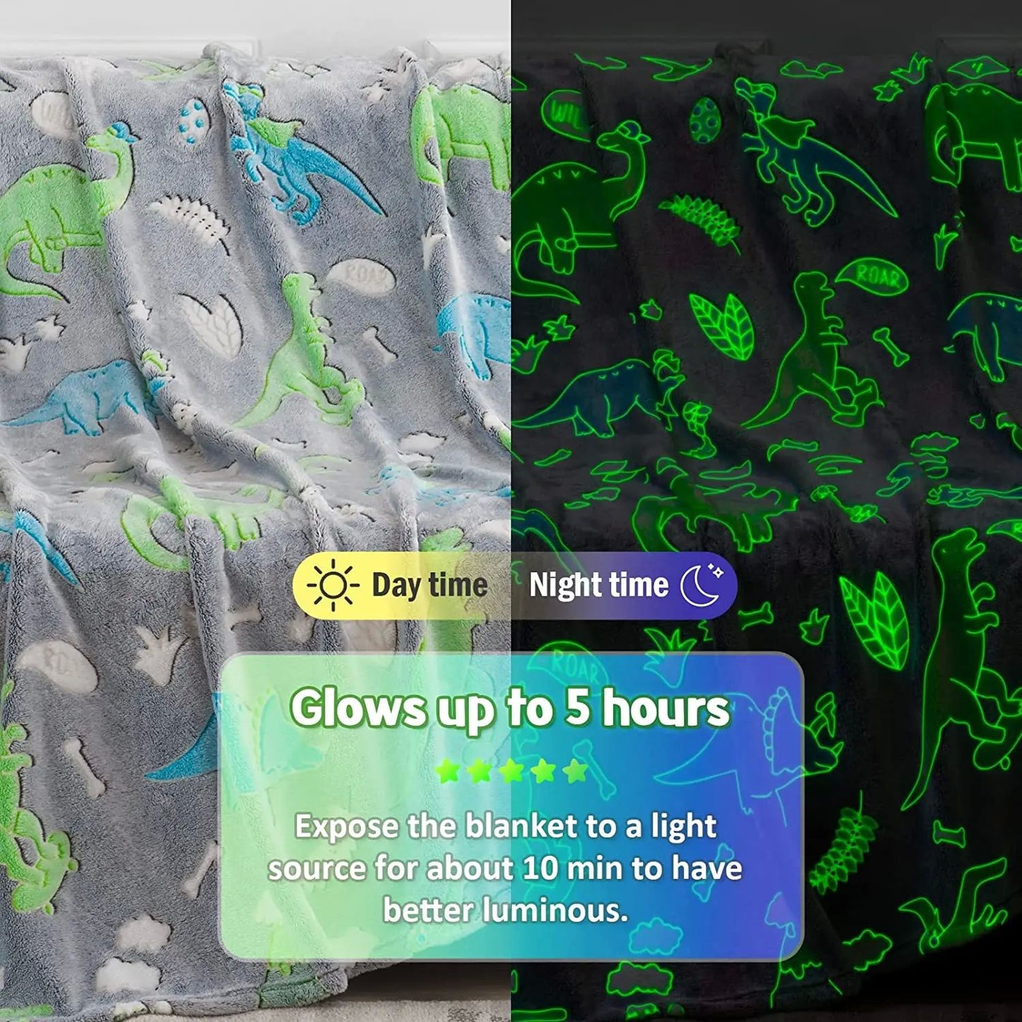 Luminous Unicorn Dinosaur Throw Blanket for Girls Boys Plush