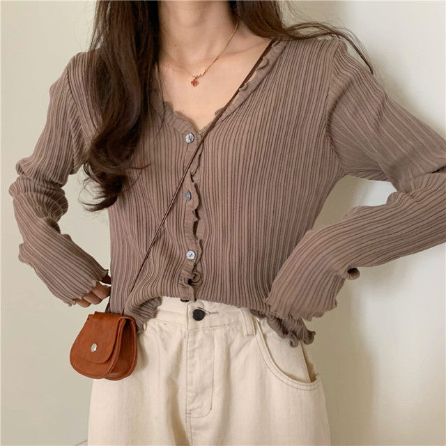Korean Short Sweater Women V-Neck Knitted Cardigan 2021 Fash
