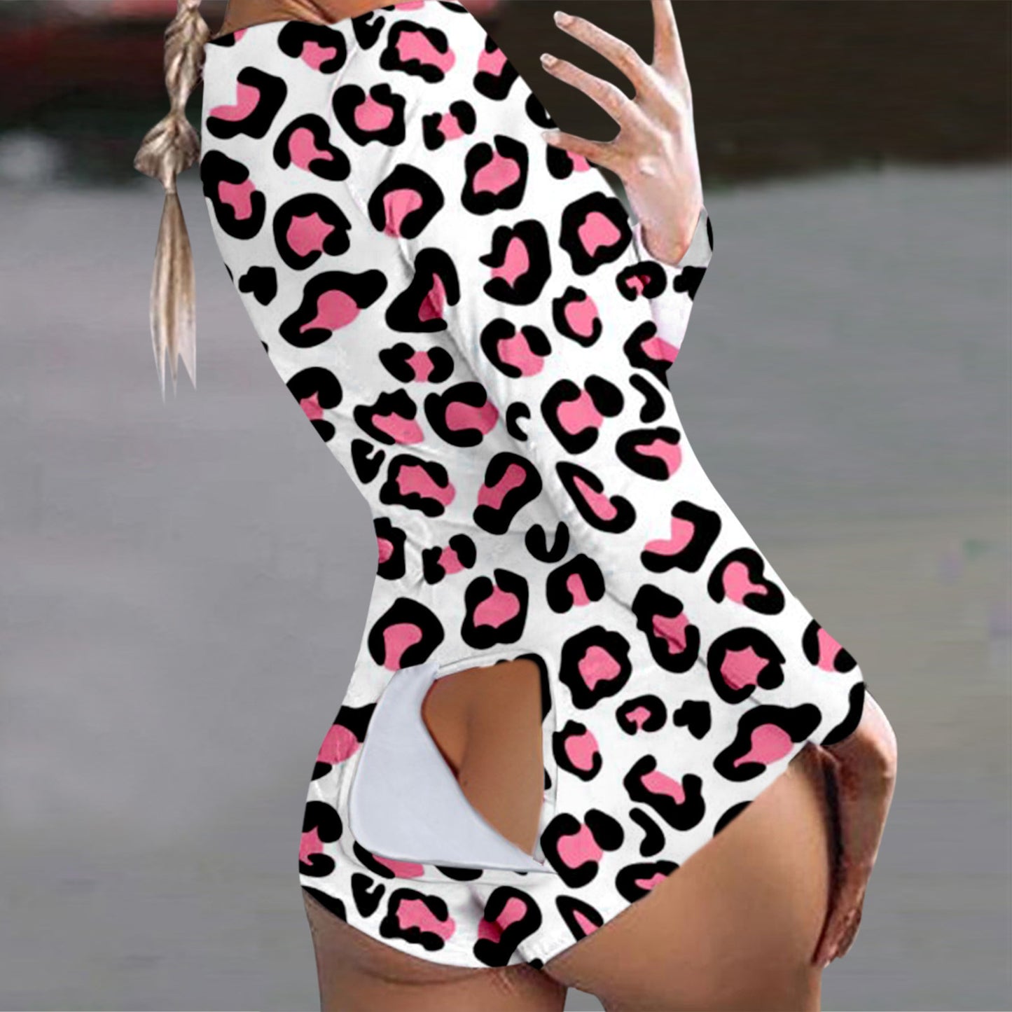 Butterfly Print Short Jumpsuits Pijamas Women Button Flap Se