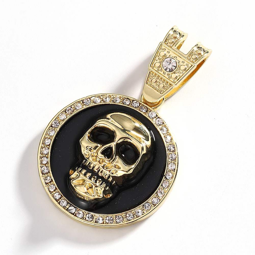 Temu Hot Sale Dripping Oil Alloy Skull Pendant Domineering Cool and Unique Trendy Hip Hop Necklace Men Ornament