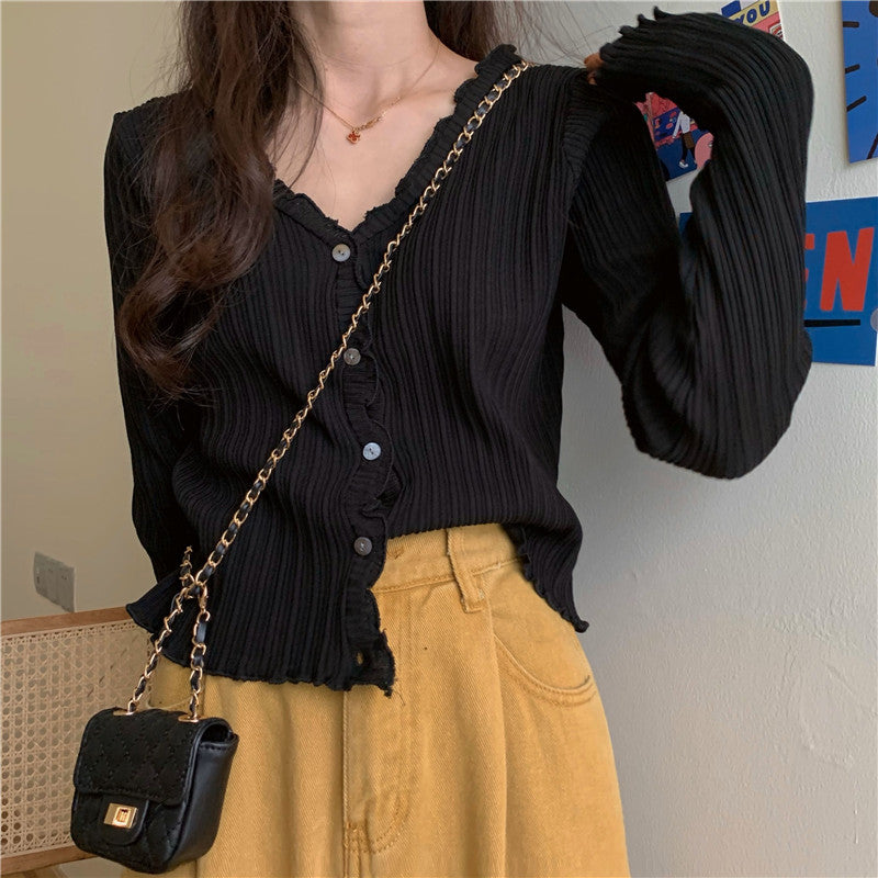 Korean Short Sweater Women V-Neck Knitted Cardigan 2021 Fash