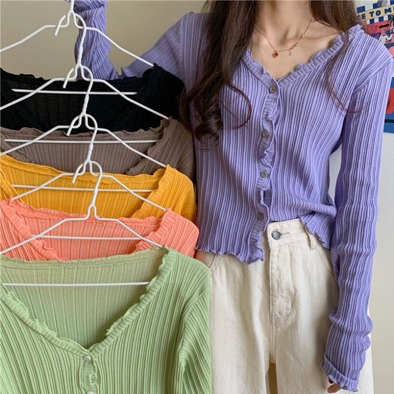 Korean Short Sweater Women V-Neck Knitted Cardigan 2021 Fash