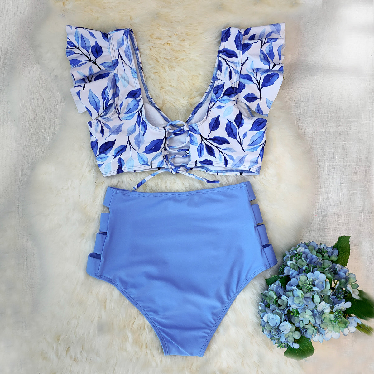 Print Swimwear Women High Waist Bikini Ruffle Swimsuit