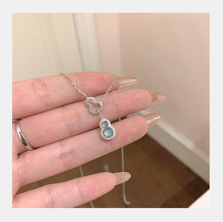 silver Blue Water Jade Gourd Necklace