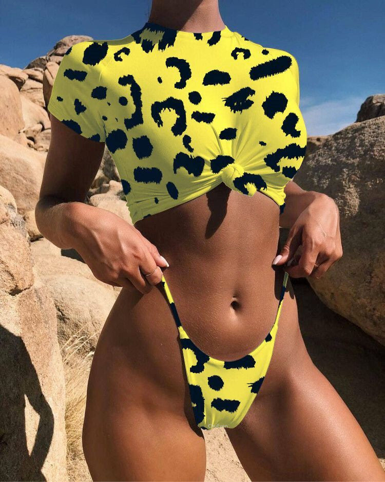 Sport Bikini Women Swimwear T-Shirt Female Swimsuit Two-Pie