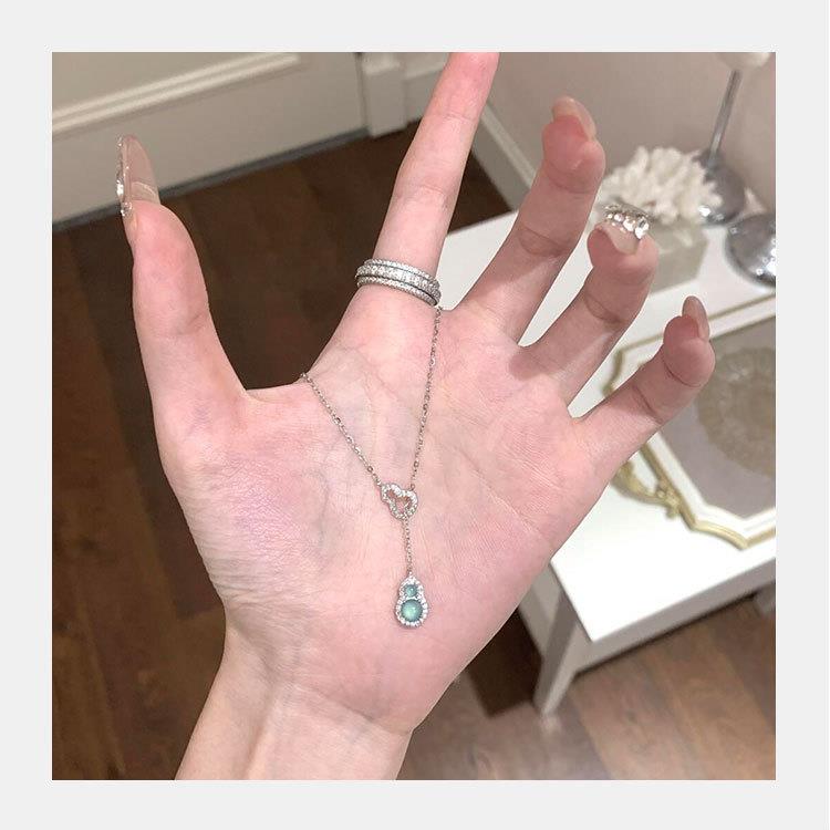 silver Blue Water Jade Gourd Necklace