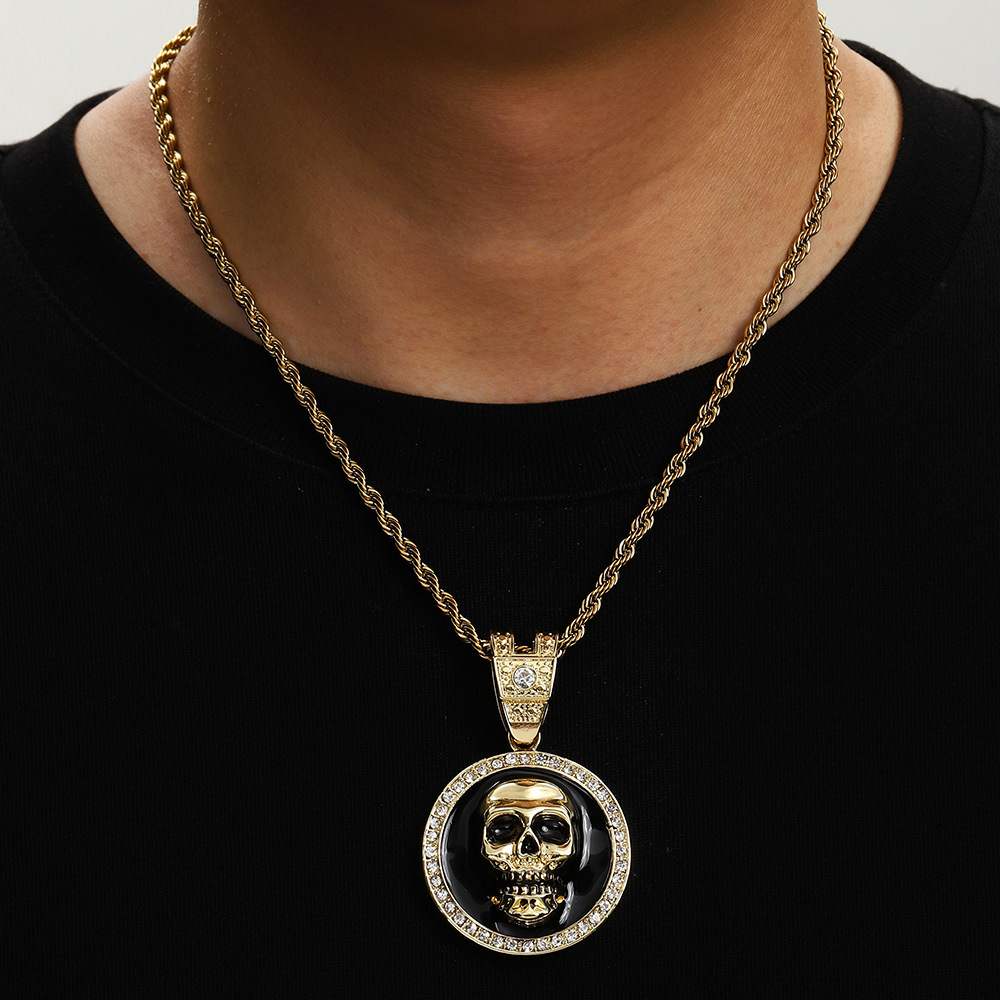 Temu Hot Sale Dripping Oil Alloy Skull Pendant Domineering Cool and Unique Trendy Hip Hop Necklace Men Ornament