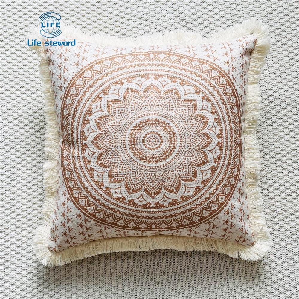 Tassel Edge Cotton Linen Pillowcase Home Decor Cushion Cover