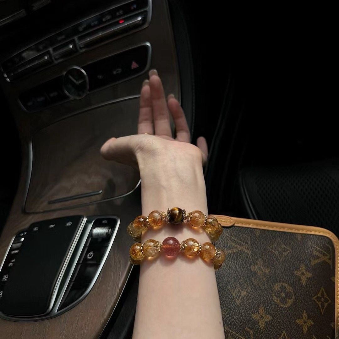 Natural Yellow Tower Crystal Large Particles Bring In Wealth and Treasure Rich Transfer Energy Crystal Tiger-Eye Bracelet Birth Year Bring In Wealth and Treasure Bracelet