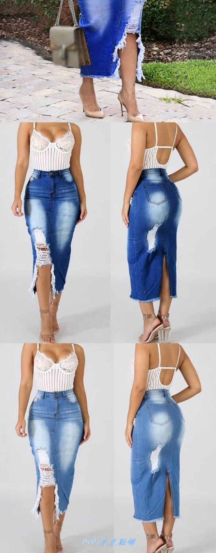 Denim Skirt Ripped Jeans Dress Ladies Skirts for Women 3XL