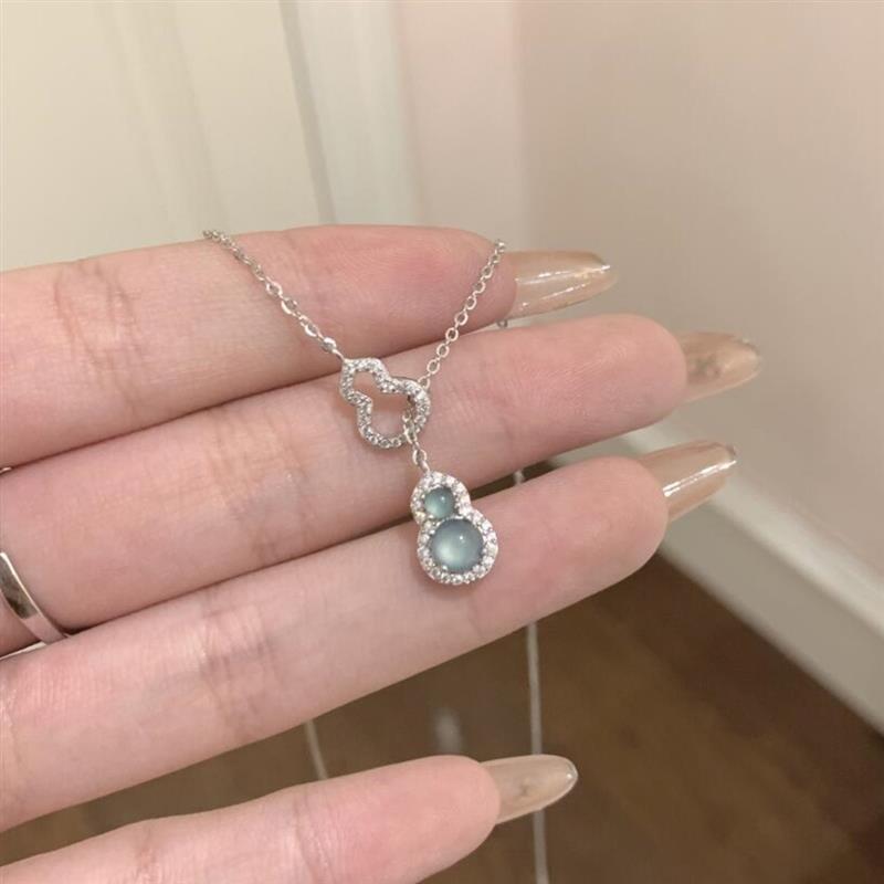 silver Blue Water Jade Gourd Necklace