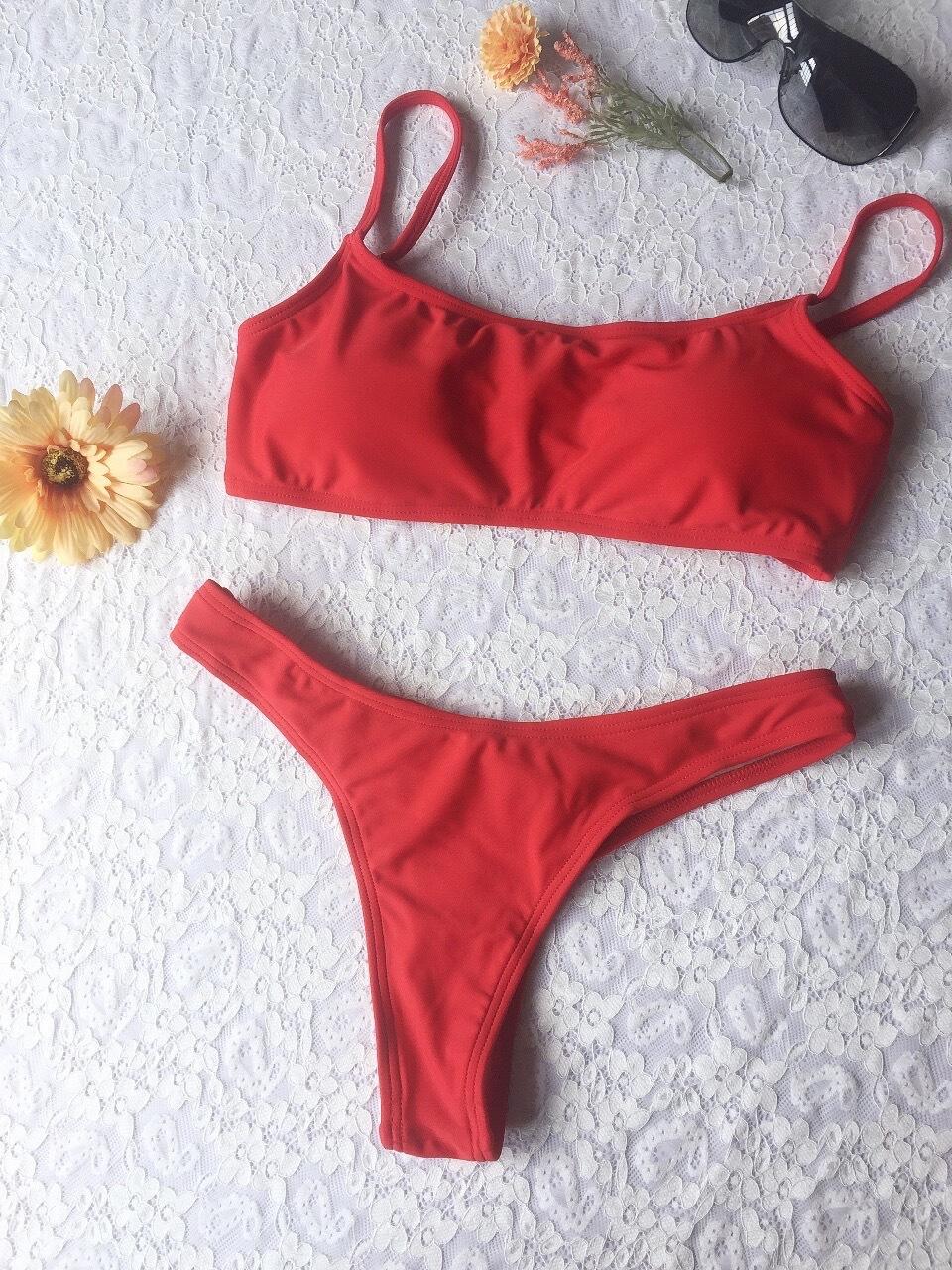 New Pure Color Tube-Top Bikini with Chest Pad Big Breast Swimsuit Swimwear Women Bikinit Swimwear