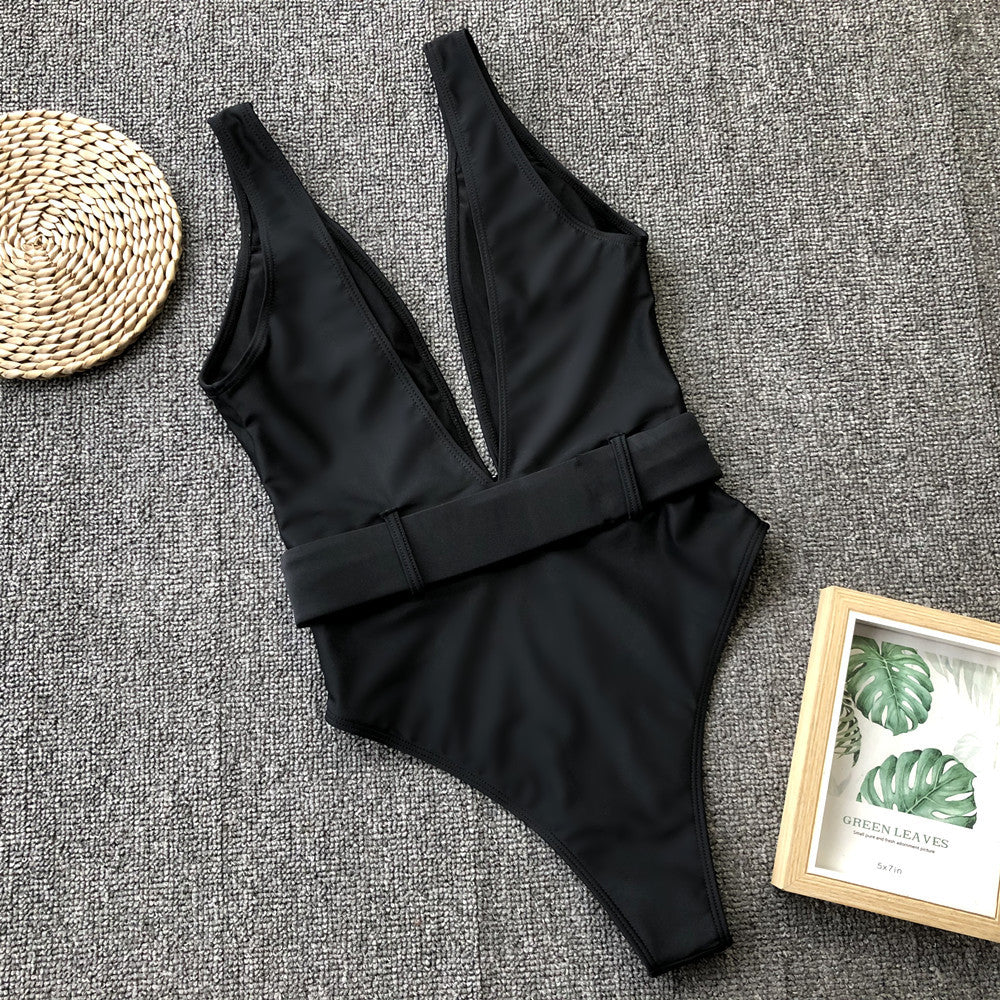 Sexy Pure Deep V Backless Swimwear Maillo