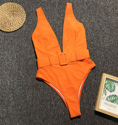 Sexy Pure Deep V Backless Swimwear Maillo