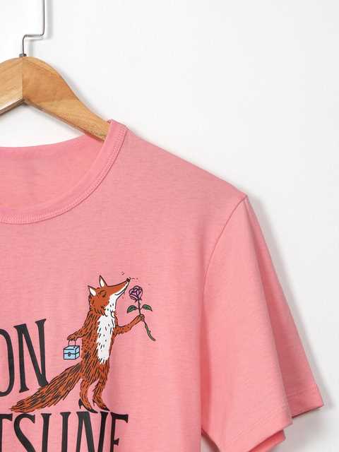 Rowling Women Fox Print Graphic Tees Summer O Neck Short Sle