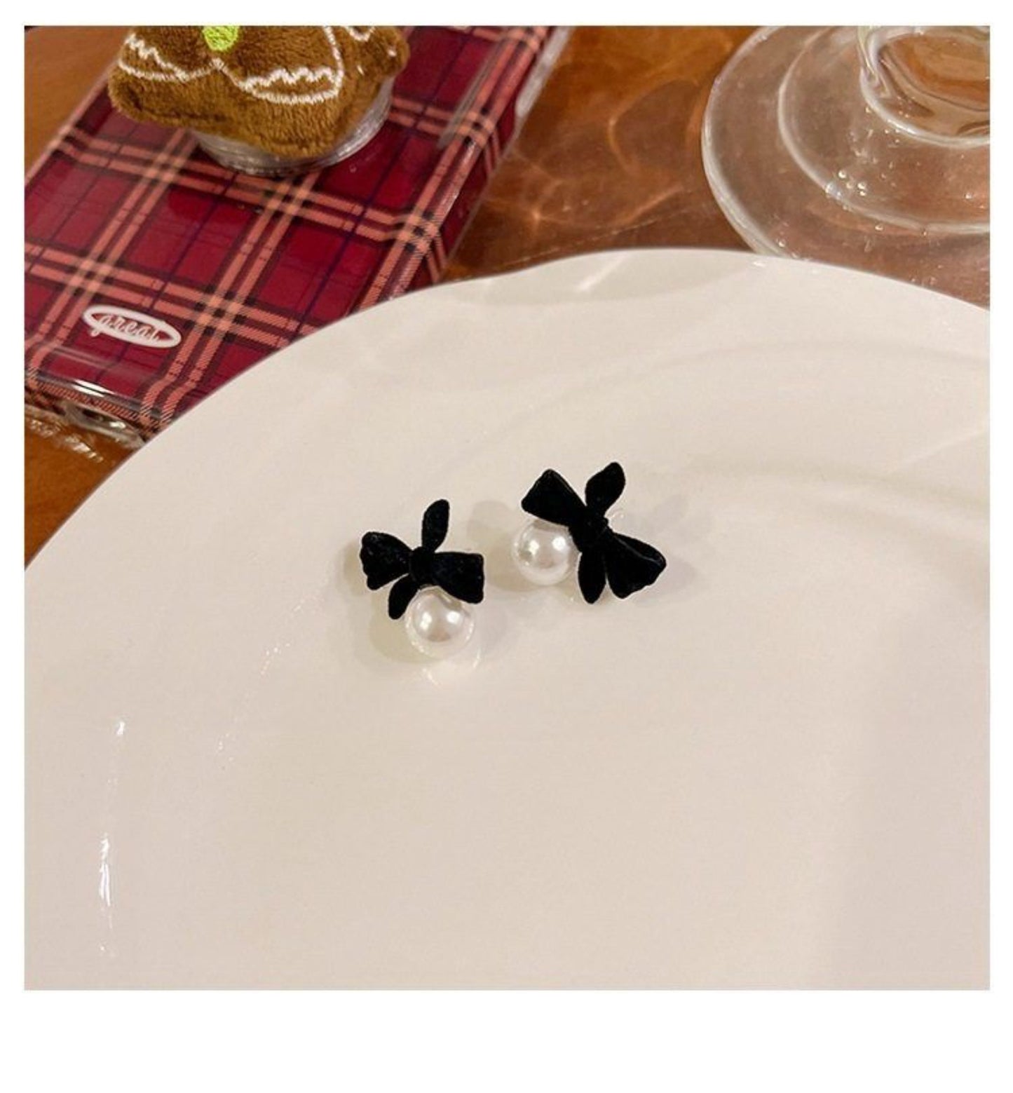 Sterling Silver Needle New Year Red Festive Earrings Bows Earrings Fancy Pearl Design Earrings