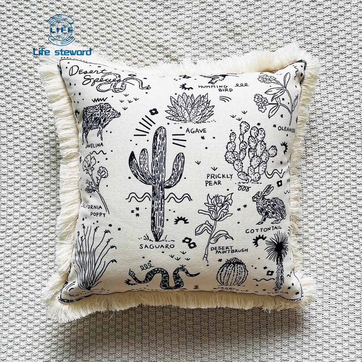 Tassel Edge Cotton Linen Pillowcase Home Decor Cushion Cover