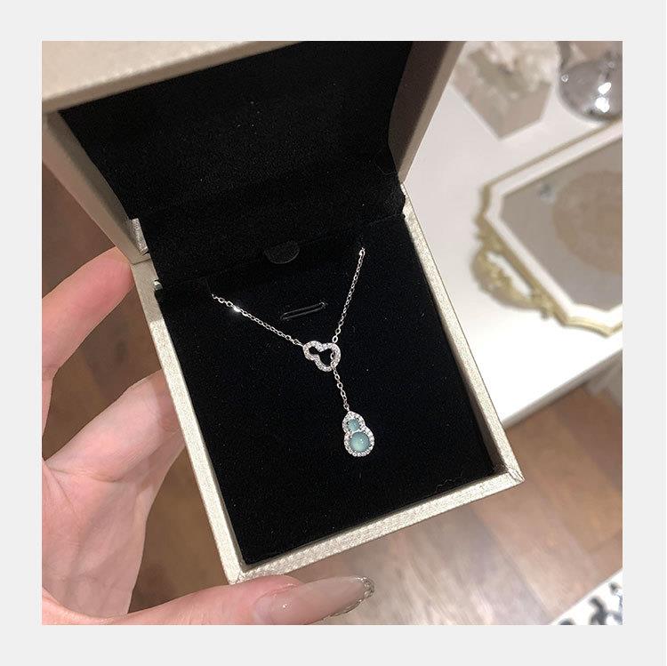 silver Blue Water Jade Gourd Necklace