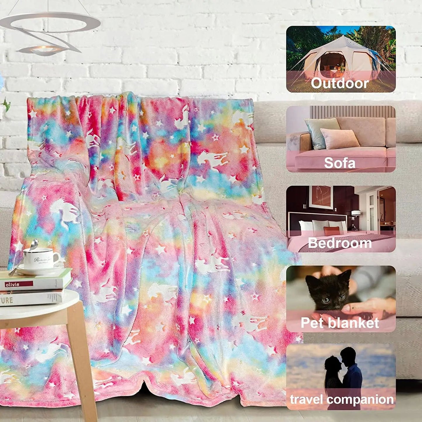 Luminous Unicorn Dinosaur Throw Blanket for Girls Boys Plush