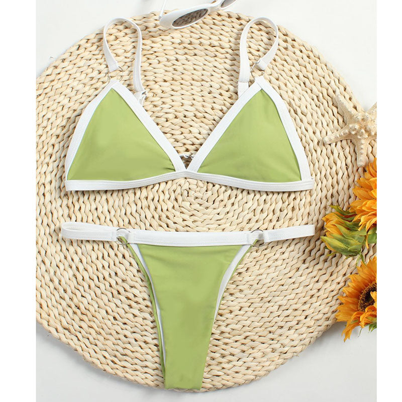 Bikini New Summer Solid Bikini Set Low Waist Swimwear W