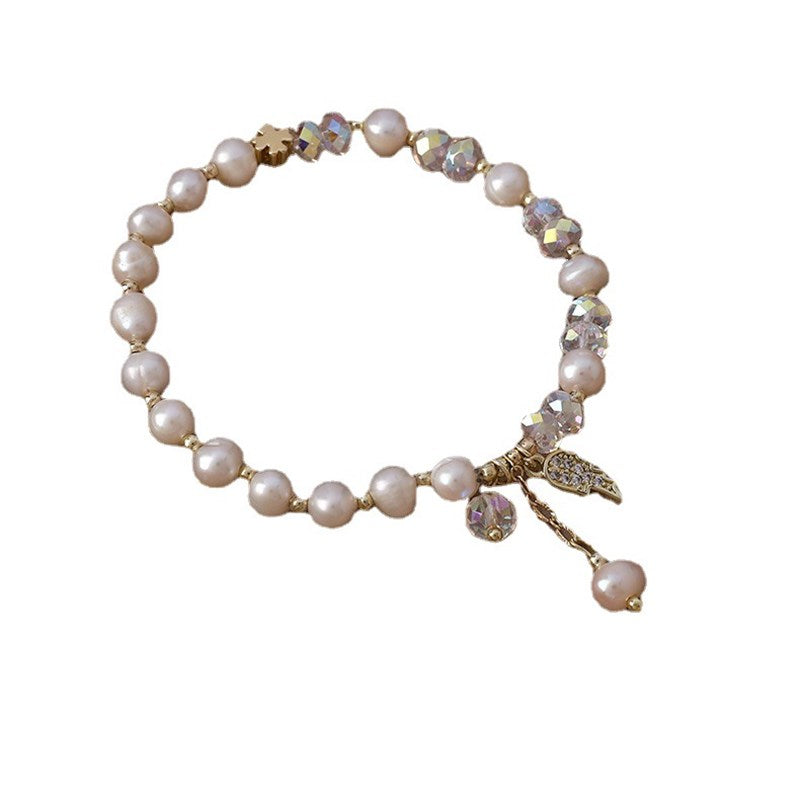 Freshwater Pearl Bracelet Women's Exquisite Baroque Crystal Bracelet Student Girlfriends Ins Special-Interest Design Wings Bracelet