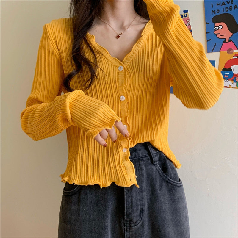 Korean Short Sweater Women V-Neck Knitted Cardigan 2021 Fash