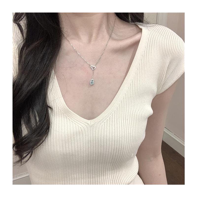 silver Blue Water Jade Gourd Necklace