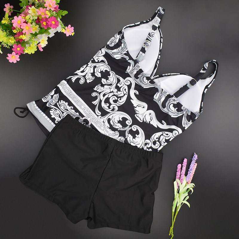 Women Plus Size Two Piece Swimsuit Tankini V-neck Swimwear