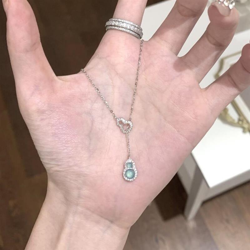 silver Blue Water Jade Gourd Necklace