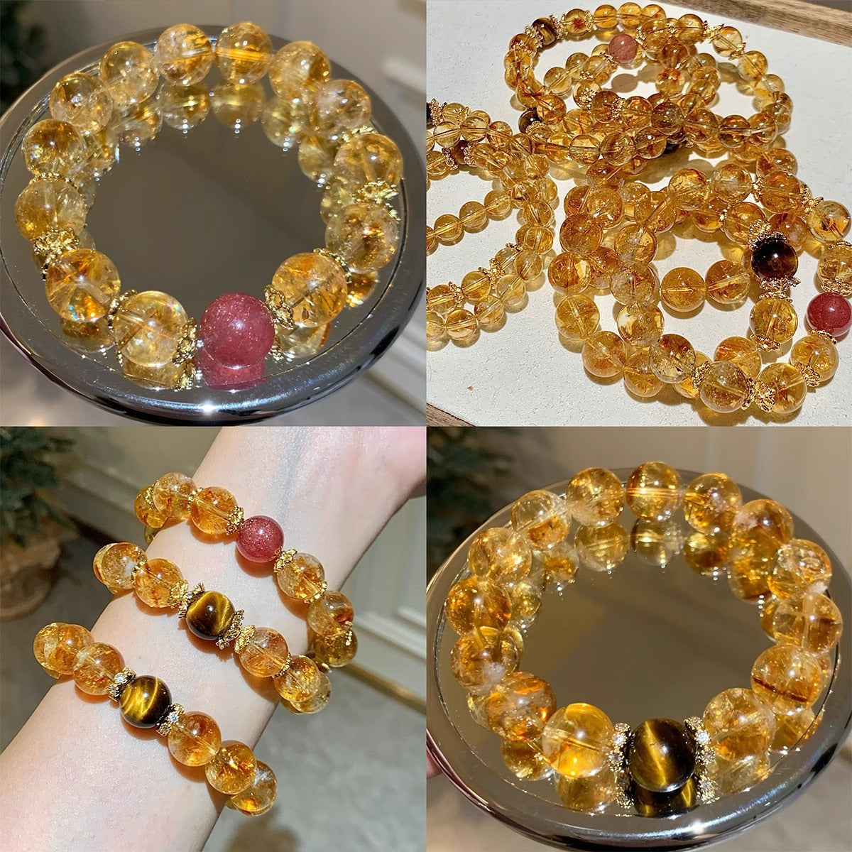 Natural Yellow Tower Crystal Large Particles Bring In Wealth and Treasure Rich Transfer Energy Crystal Tiger-Eye Bracelet Birth Year Bring In Wealth and Treasure Bracelet